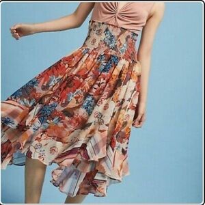 AKEMI + KIN Sz S Floral Smocked Covertible to Skirt Midi Dress Asymmetrical